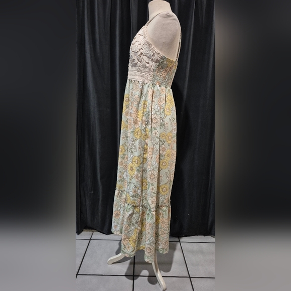 Almost Famous Lace Floral Midi Dress - Cream and Yellow - Picture 2 of 4